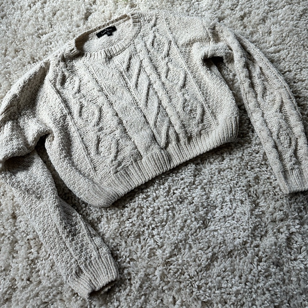 Lovetree beige cream thick knit soft cozy hipster boho adorable crop top…
